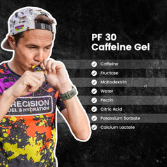 Precision Hydration gel en uso durante una carrera, aporta energía rápida y cafeína
