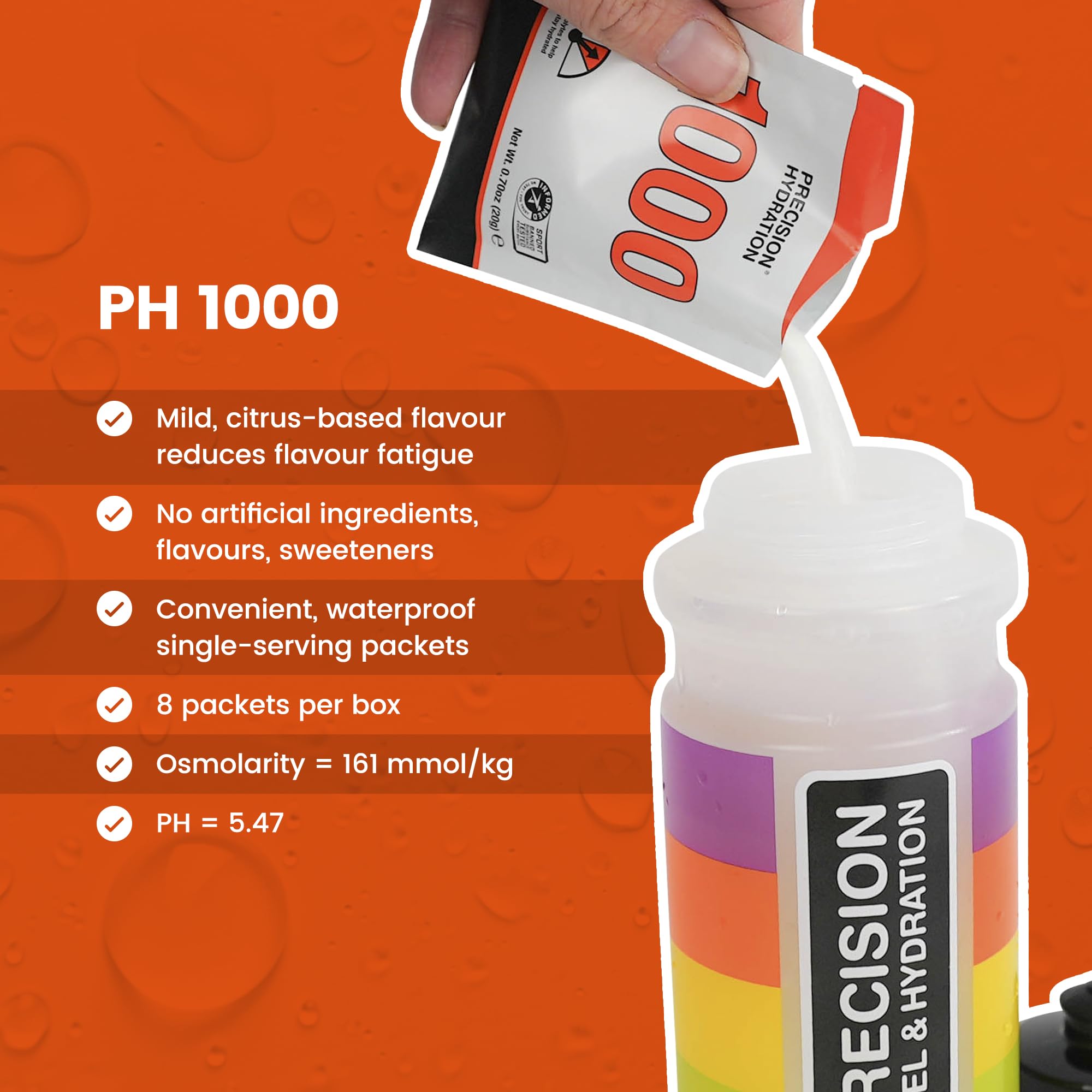 Precision Hydration sobre cerrado resistente al agua listo para llevar y proteger el contenido