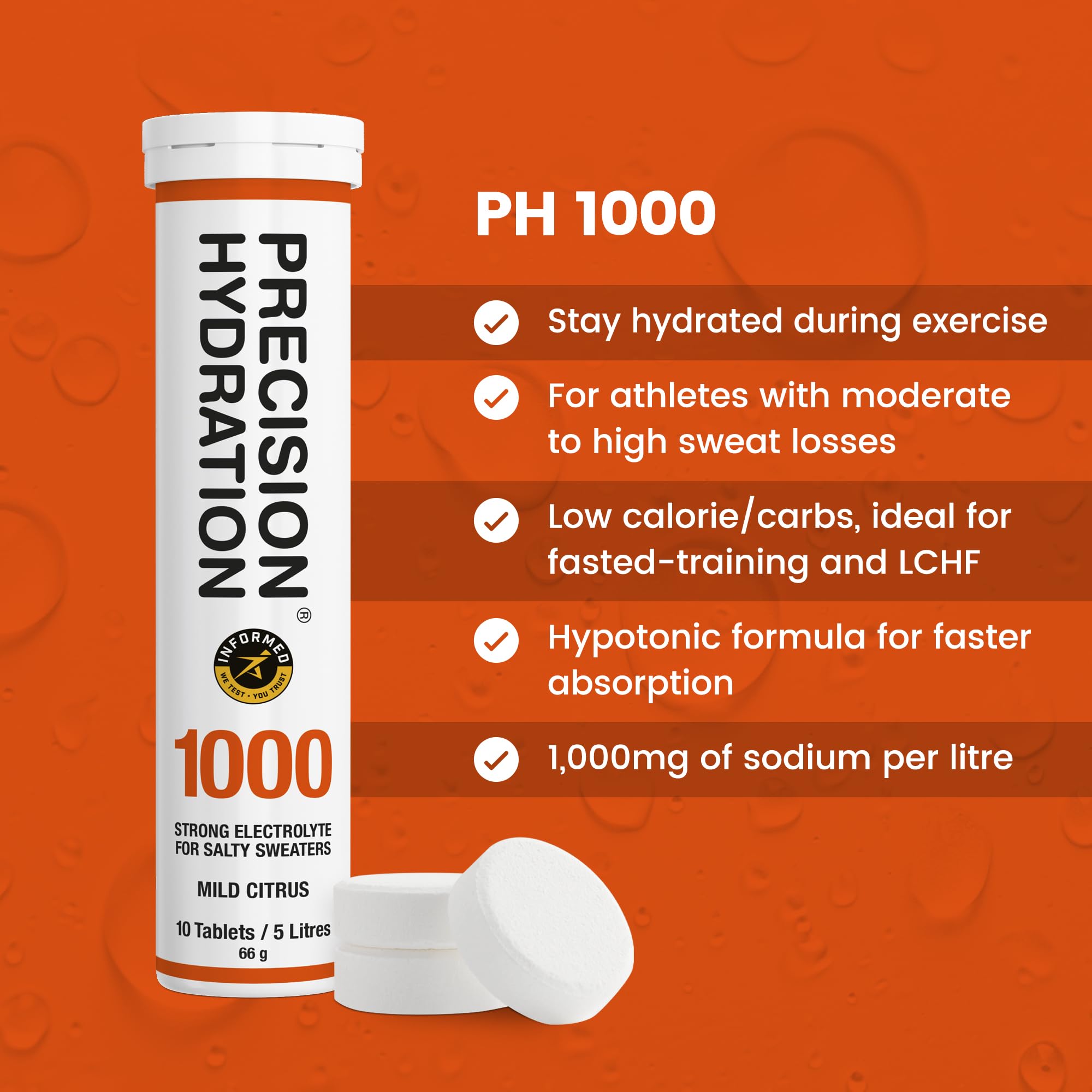 Precision Hydration tableta efervescente en primer plano con textura efervescente