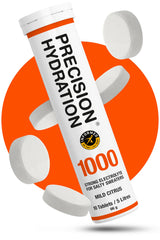 Precision Hydration tubo naranja frontal, envase compacto y portátil