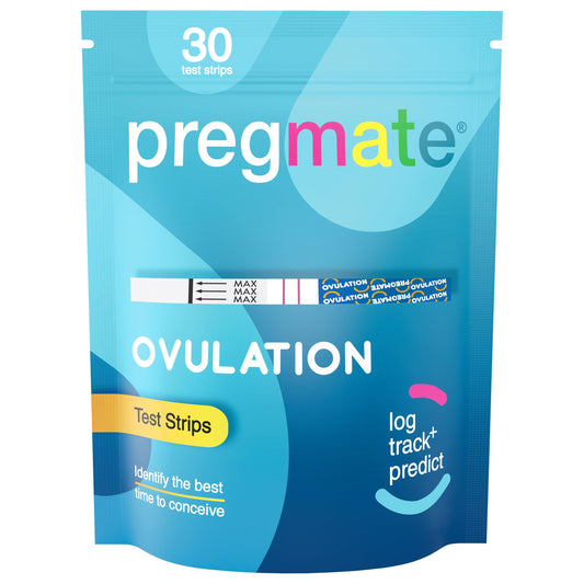 PREGMATE envase frontal mostrando 30 tiras y beneficios prácticos