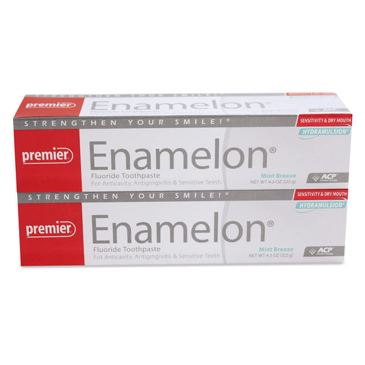 Premier Enamelon frente del empaque mostrando beneficios y sabor Mint Breeze