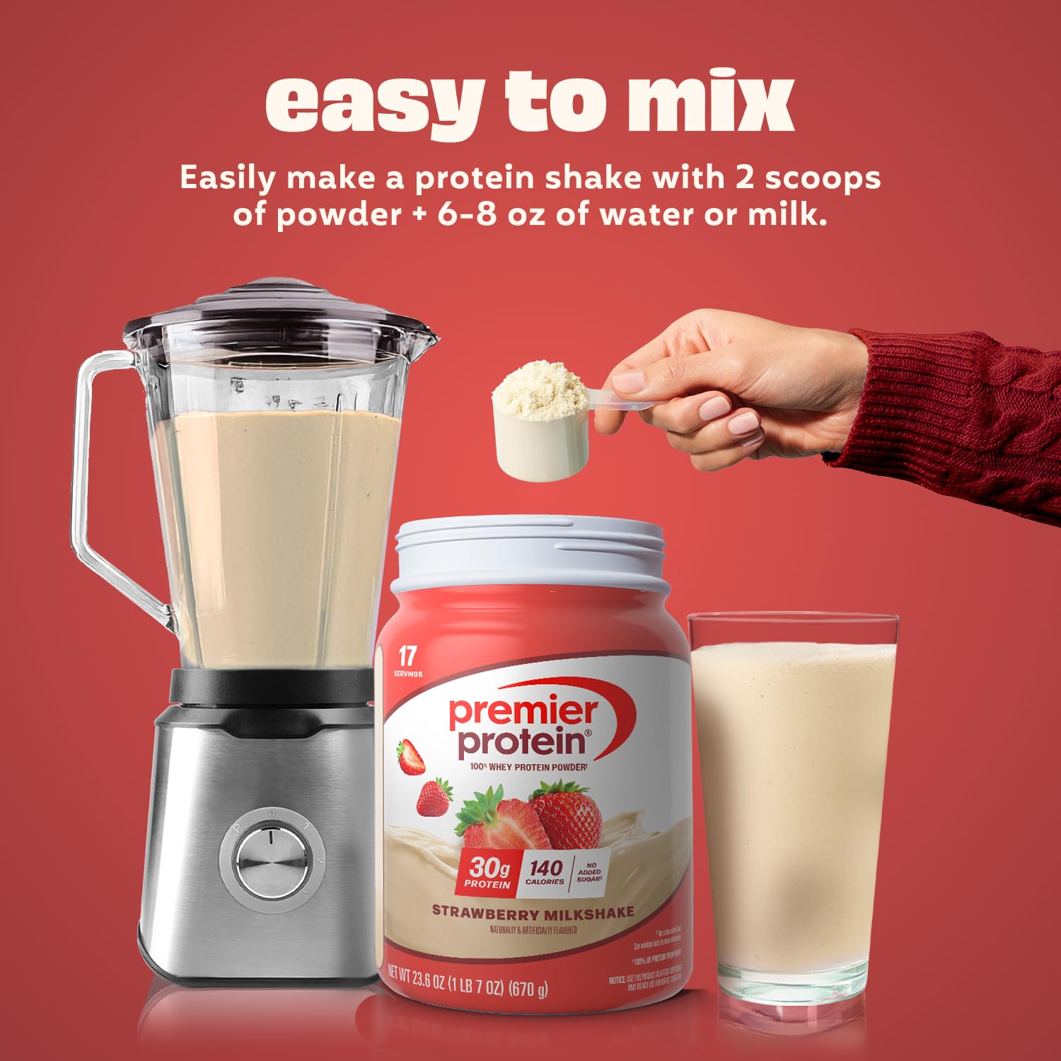 Premier Protein batido de fresa en vaso, bebida proteica lista