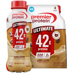 Premier Protein envase frontal Café Latte mostrando etiqueta y tamaño