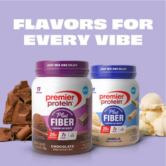 Premier Protein envase junto a mano para comparar tamaño y porciones