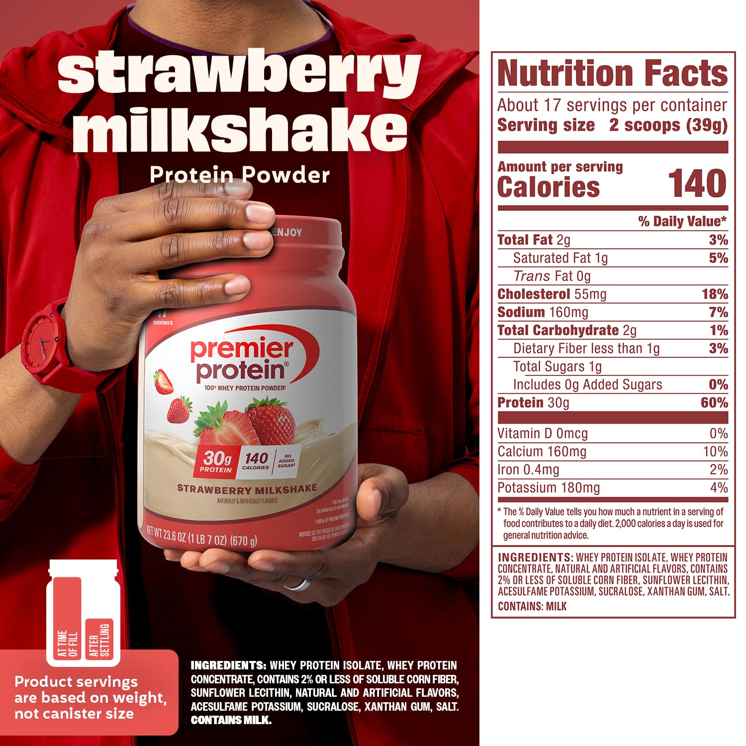 Premier Protein cuchara llena de polvo lista para preparar batido