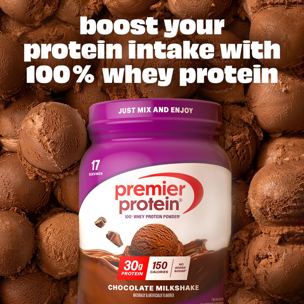 Premier Protein cuchara medidora sobre polvo, dosificación precisa y uso sencillo