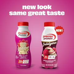 Premier Protein close-up de textura cremosa que promete sensación de postre