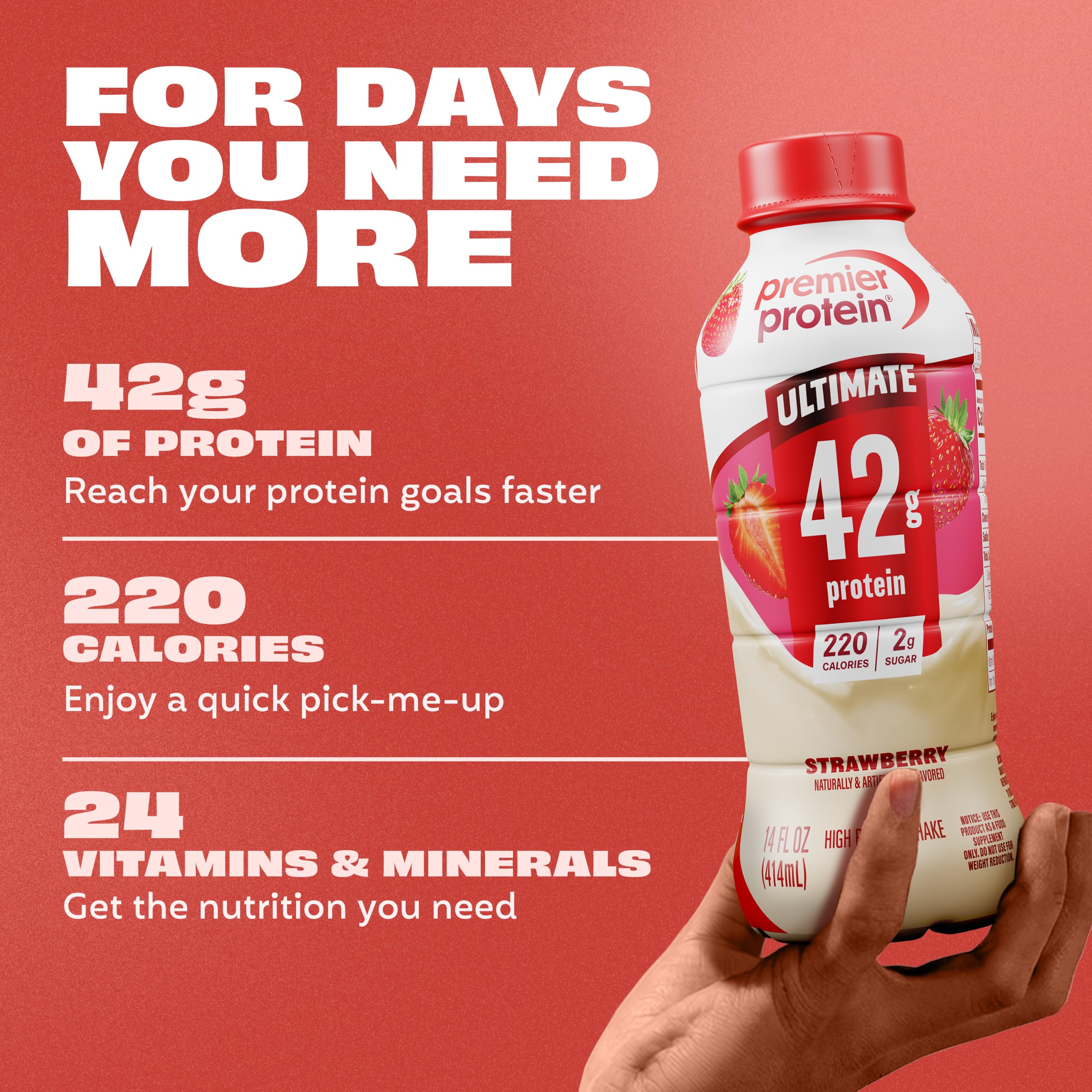 Premier Protein en mano listo para llevar, práctico para rutinas activas