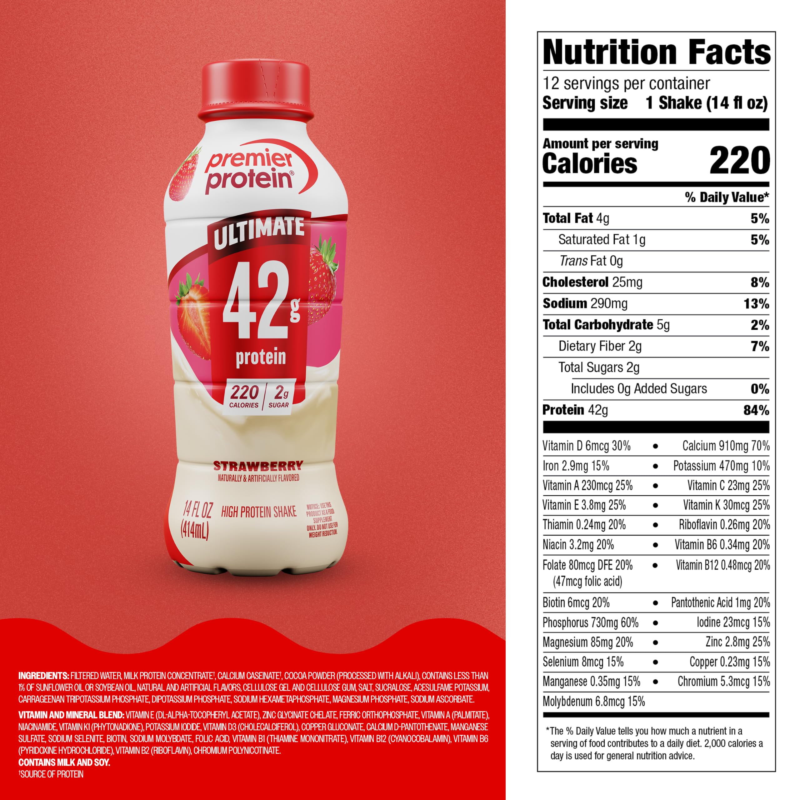 Premier Protein mezclado en smoothie con fruta, versátil para recetas proteicas