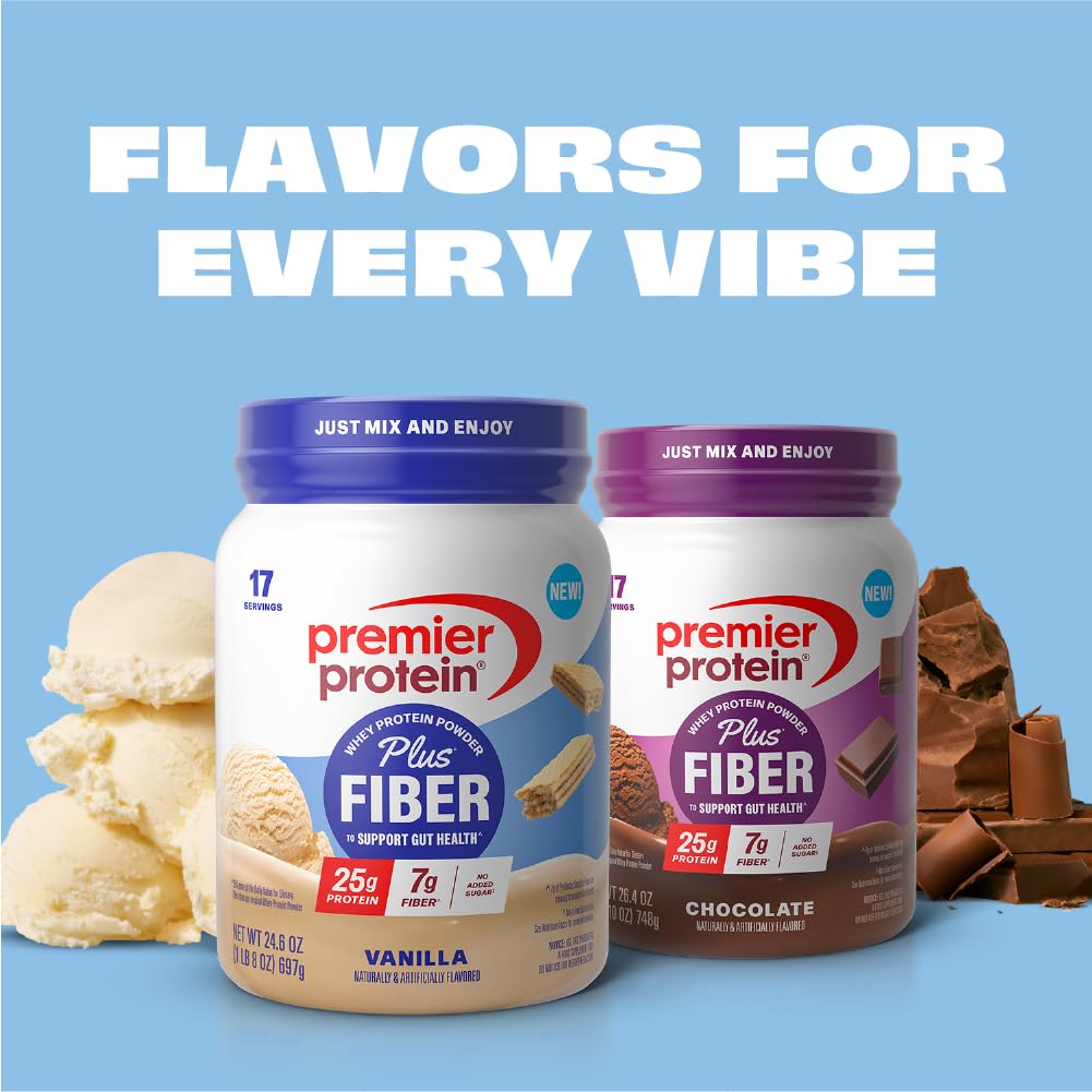 Premier Protein envase abierto junto a una regla para comparar tamaño