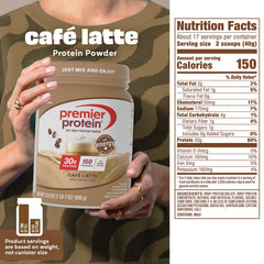 Premier Protein etiqueta nutricional legible con datos de proteína y cafeína