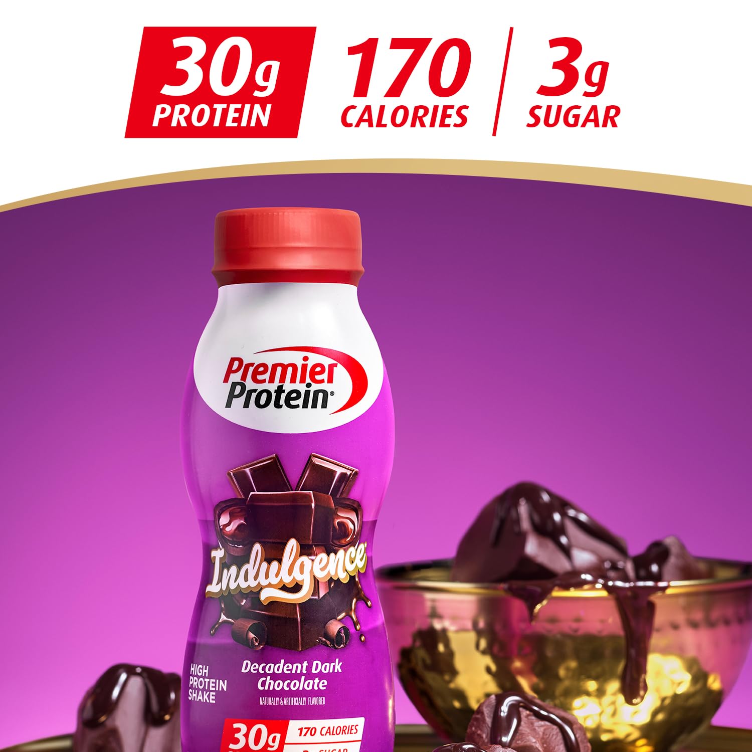 Premier Protein detalle de etiqueta nutricional que resalta 30 g proteína
