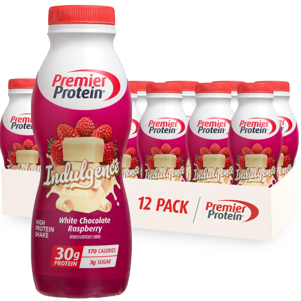 Premier Protein envase frontal White Chocolate Raspberry mostrando diseño y conveniencia