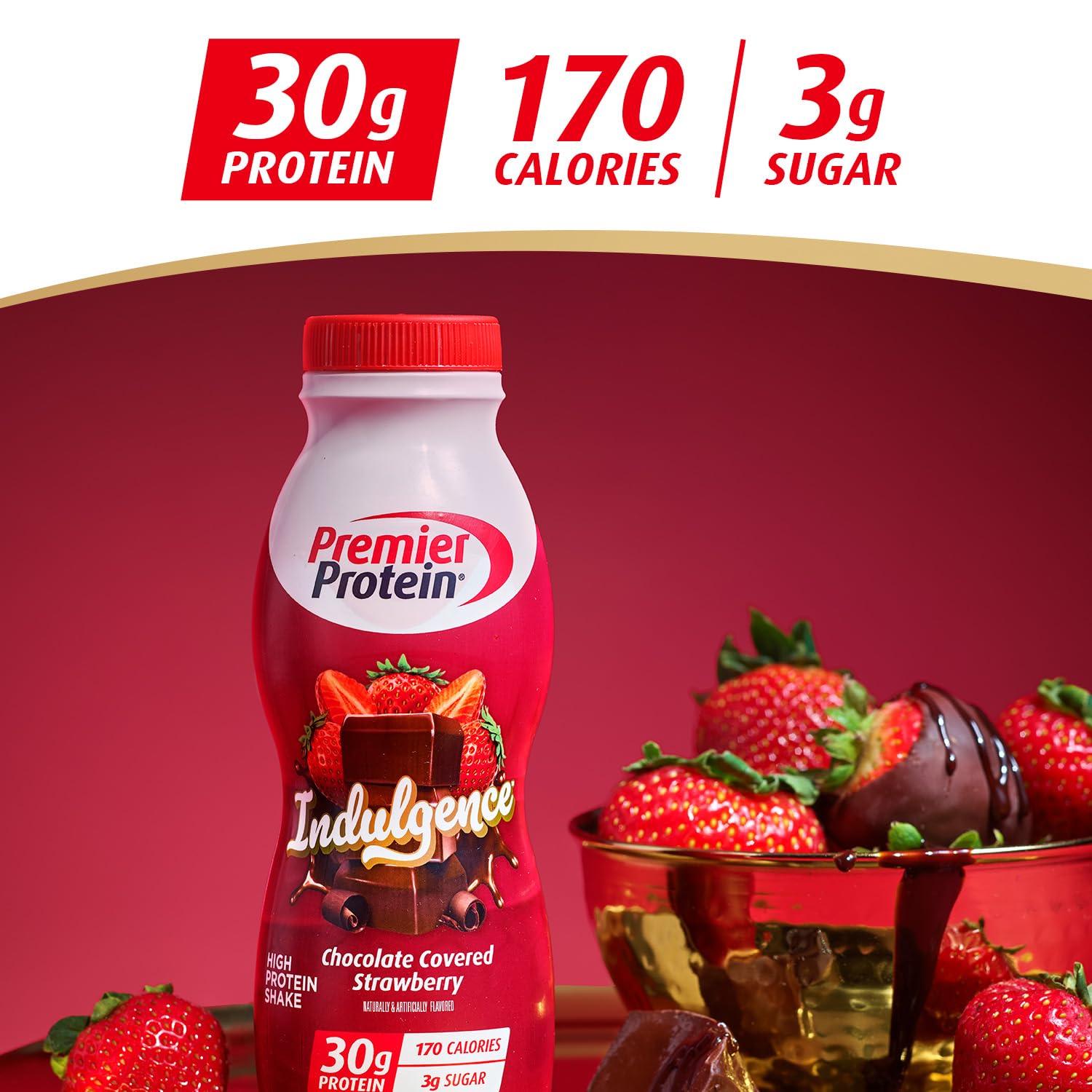 Premier Protein primeros planos de ingredientes y vitaminas clave