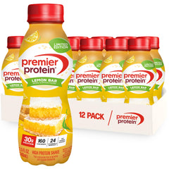 Premier Protein botella frontal Lemon Bar mostrando diseño y conveniencia