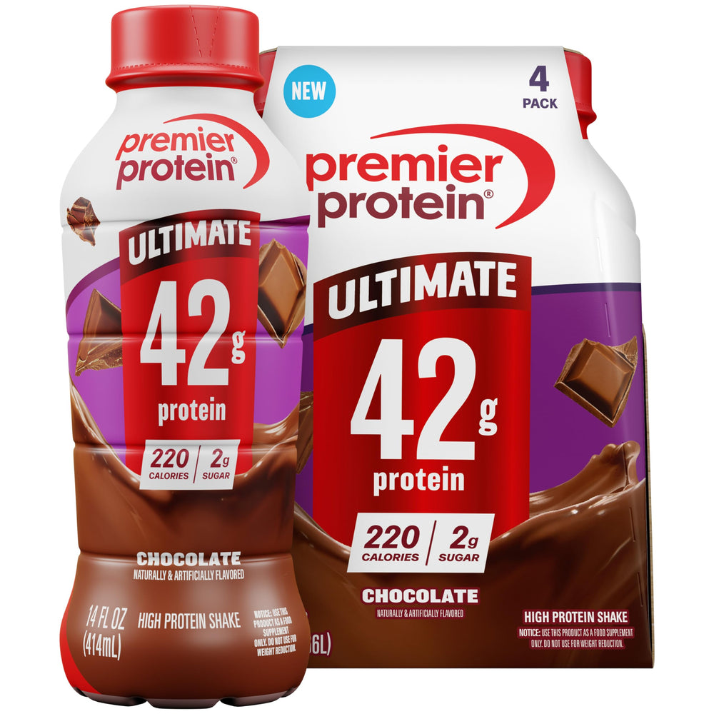 Premier Protein presentación frontal chocolate, muestra clara del envase y beneficio nutricional