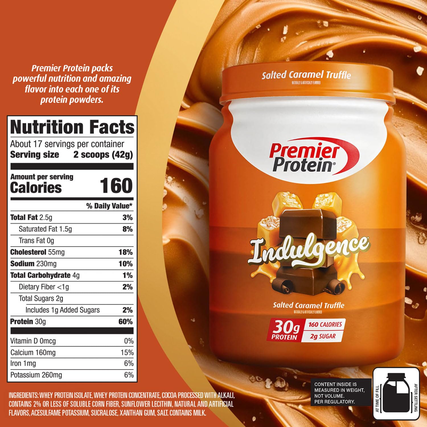 Pila de pancakes proteicos hechos con Premier Protein Salted Caramel como variante saludable