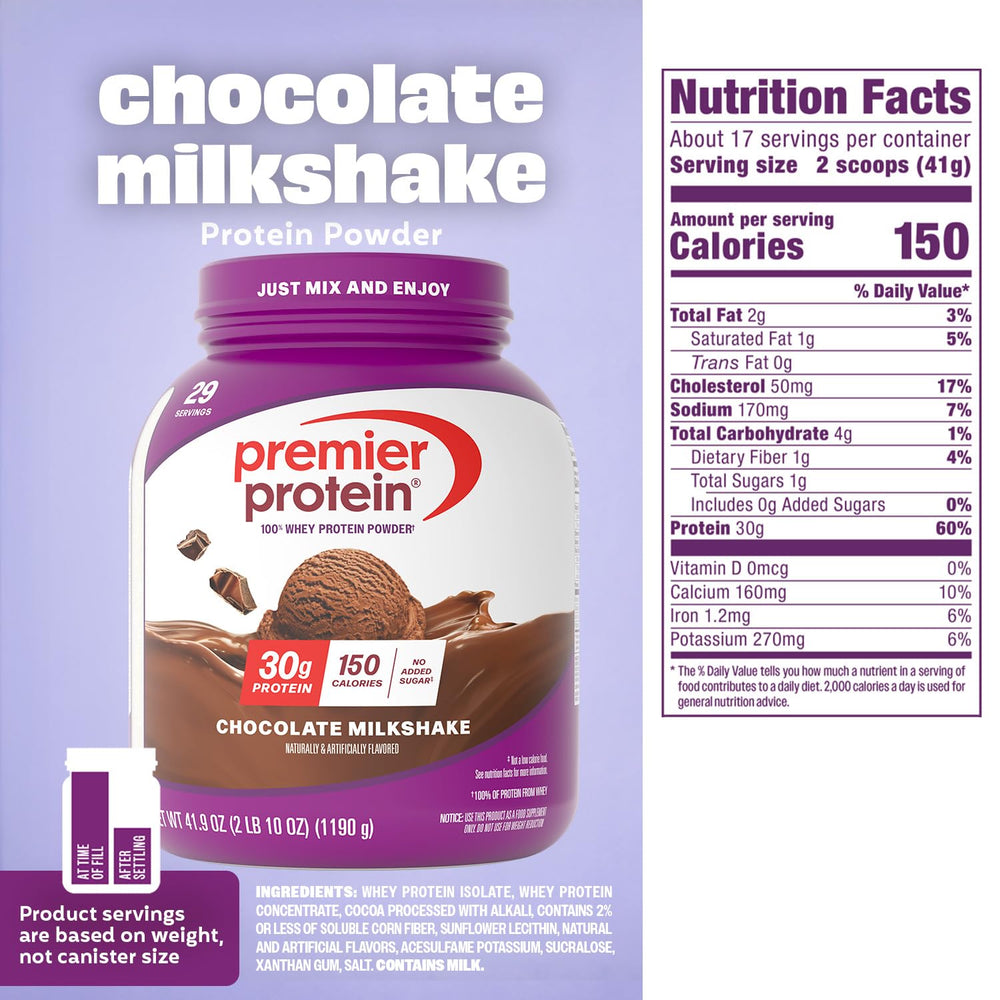 Premier Protein bote junto a elementos cotidianos para comparar tamaño y porciones