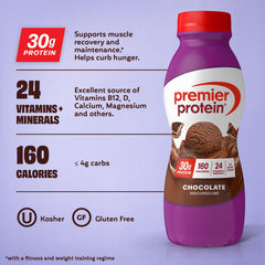 Premier Protein tamaño comparado con una mano para referencia portátil