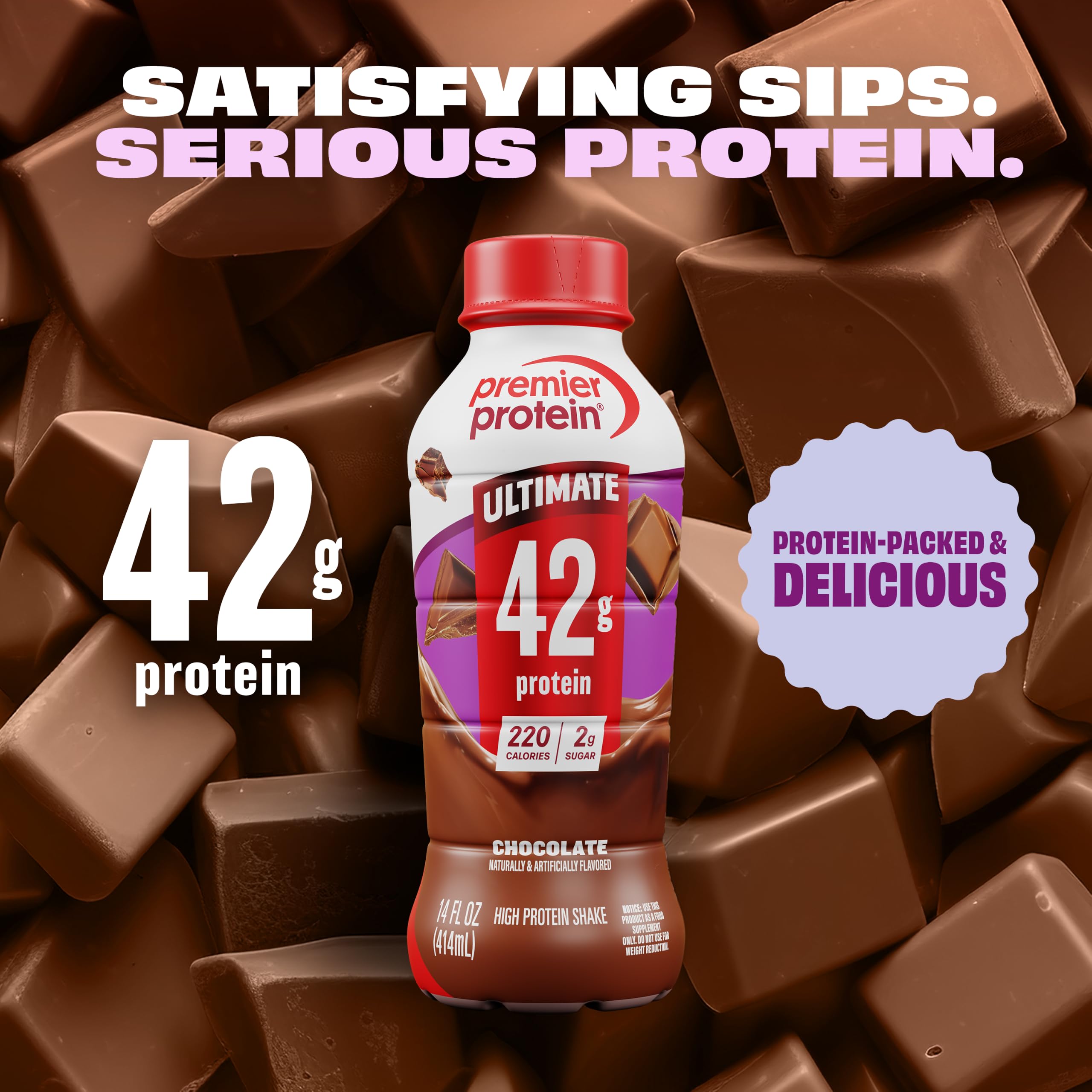 Premier Protein detalle de textura cremosa del batido, transmite sabor tipo milkshake satisfactorio