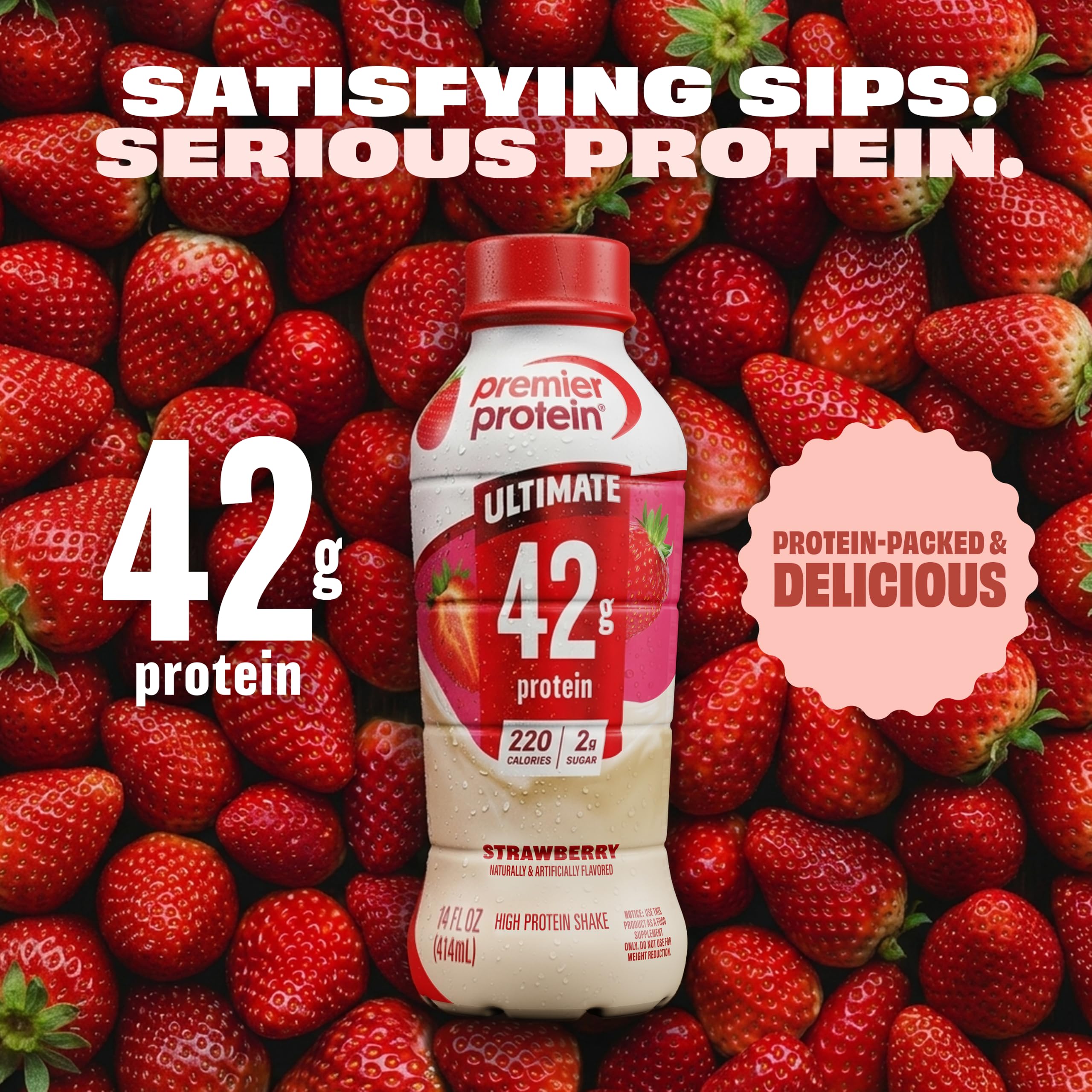 Premier Protein textura cremosa al verter, sensación de batido y sabor real