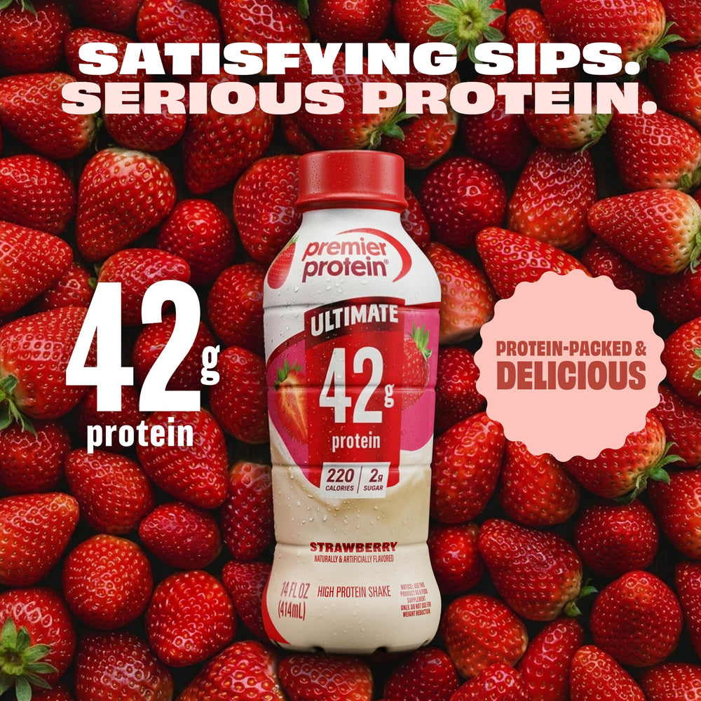 Premier Protein textura cremosa al verter, sensación de batido y sabor real