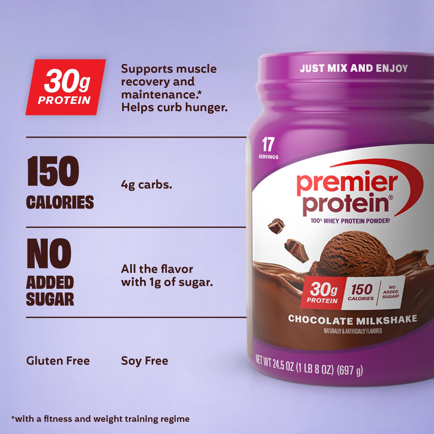 Premier Protein polvo cerca mostrando textura fina y mezcla fácil para preparar batidos