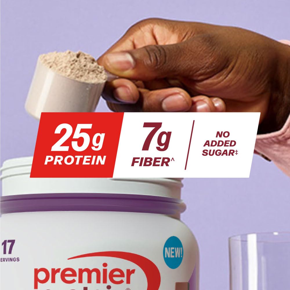Premier Protein polvo en cuchara mostrando textura fina y mezcla fácil