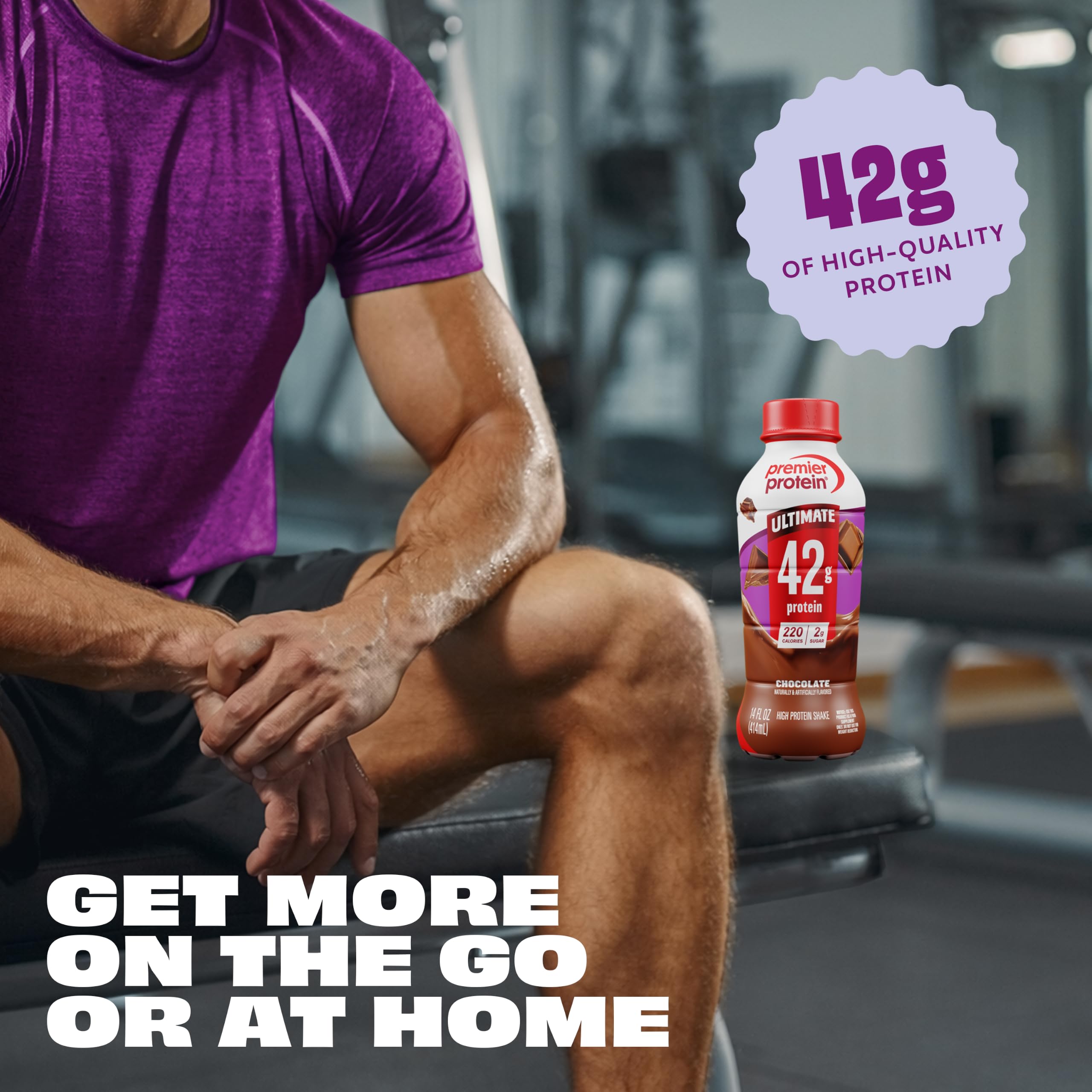 Premier Protein batido mezclado en smoothie aportando 42 g de proteína fácil