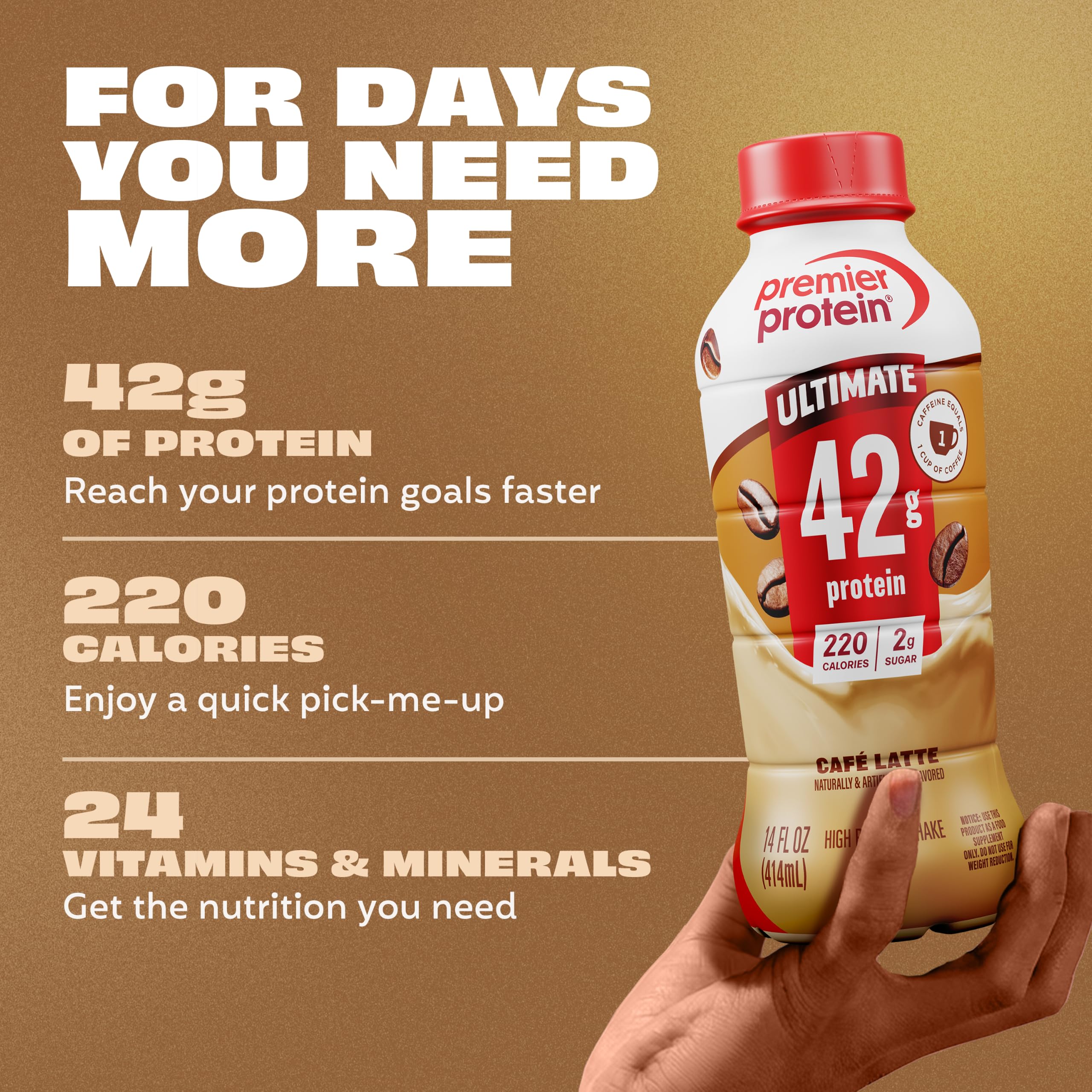 Premier Protein vertido en vaso, aspecto cremoso y listo para beber