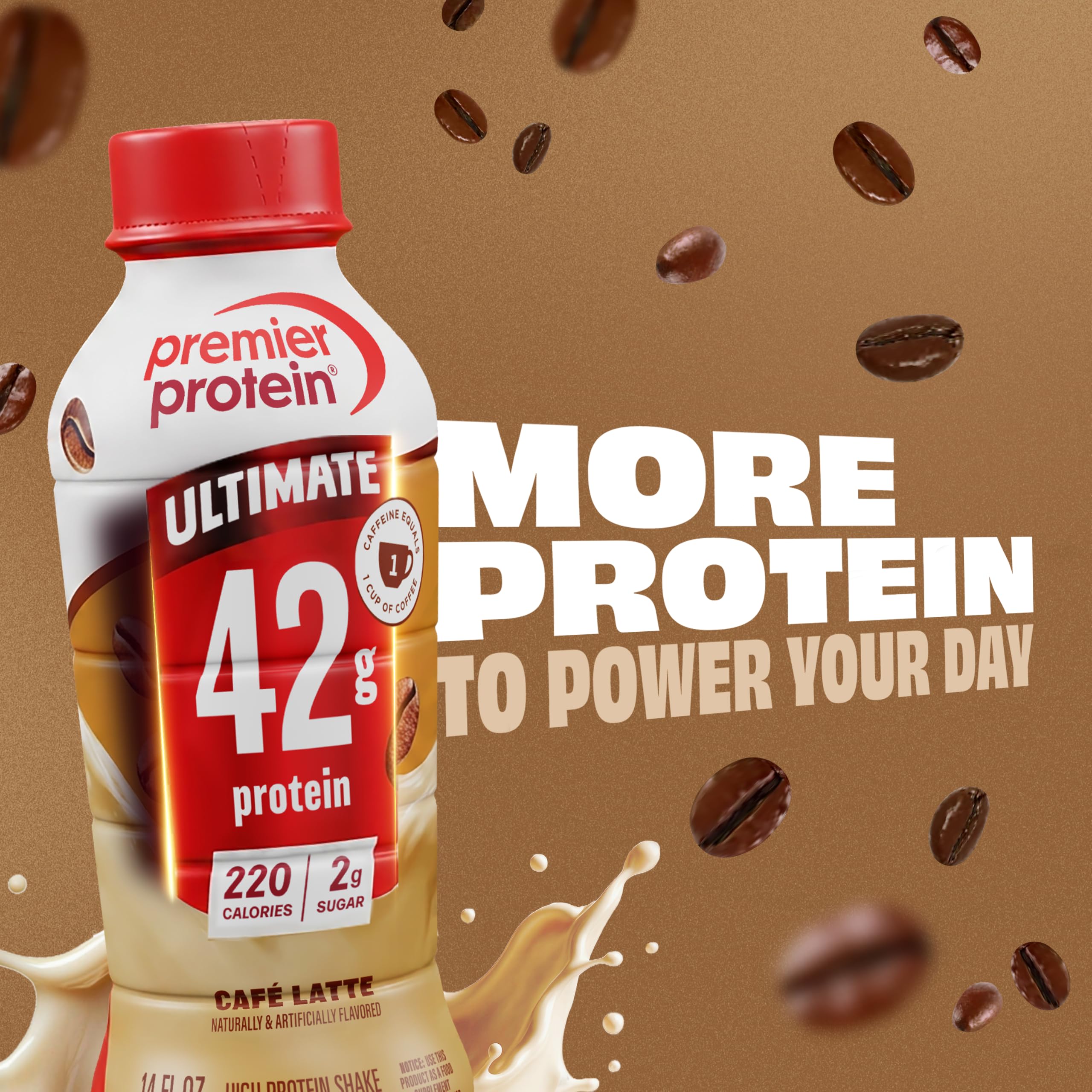 Premier Protein primer plano de textura cremosa al servir, promete sabor tipo milkshake