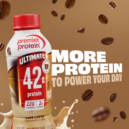 Premier Protein primer plano de textura cremosa al servir, promete sabor tipo milkshake