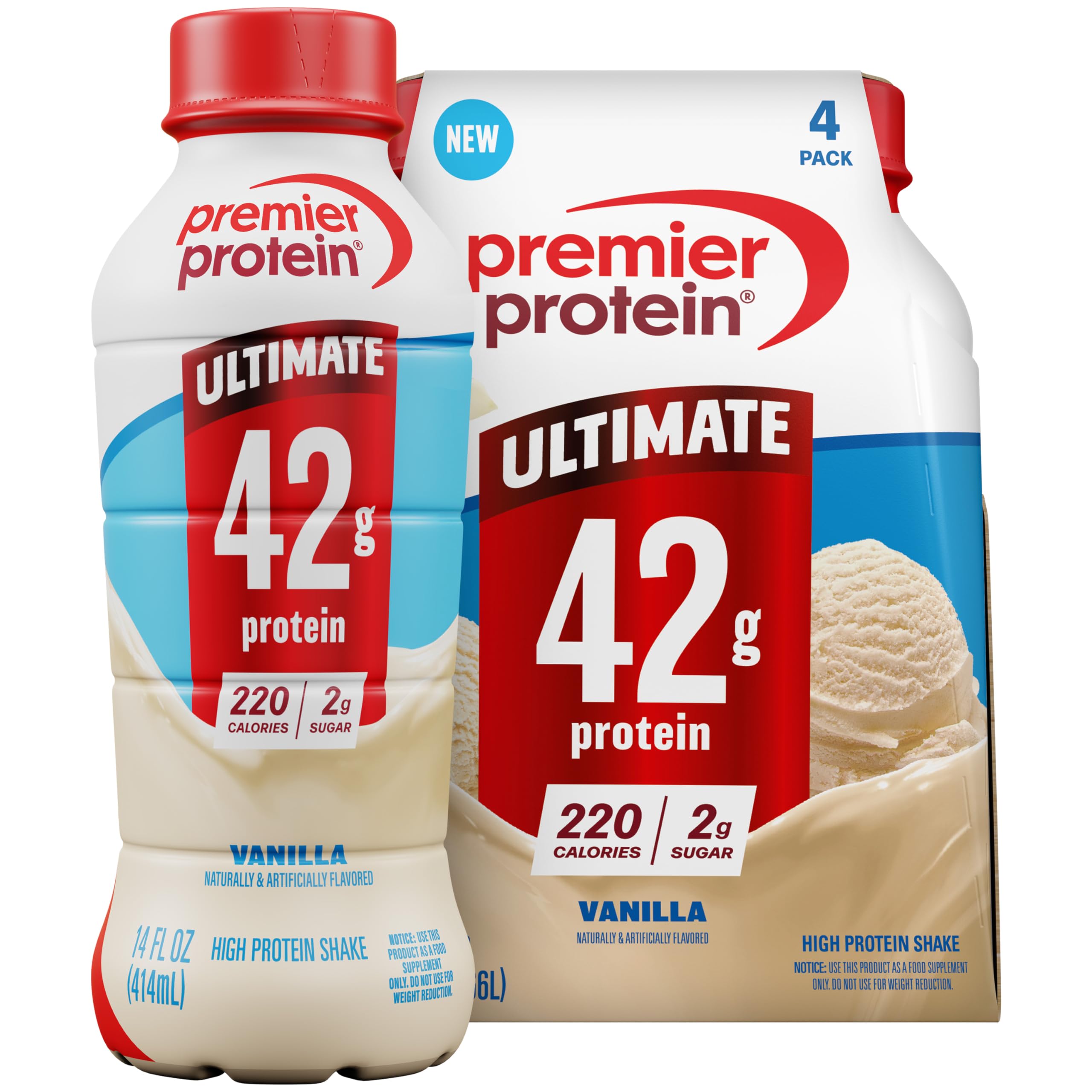 Premier Protein ULTIMATE frontal mostrando envase y aporte de 42 g proteína
