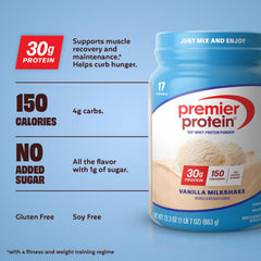 Premier Protein textura del polvo en primer plano, mezcla rápida