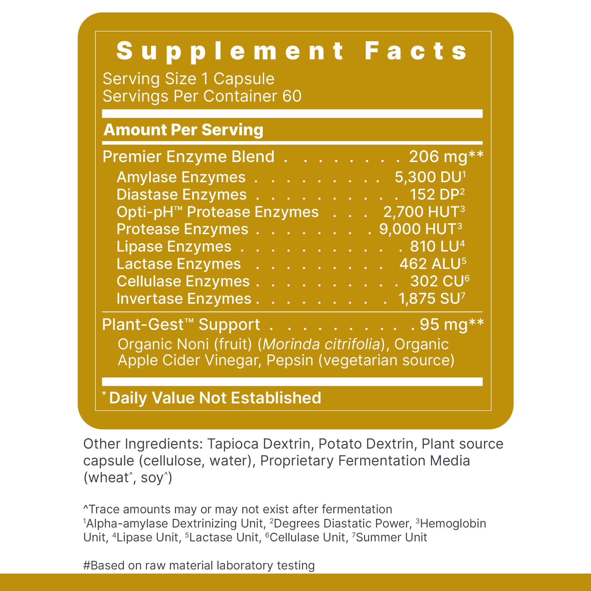 Etiqueta de Premier Research Labs con información de ingredientes y beneficios digestivos claros