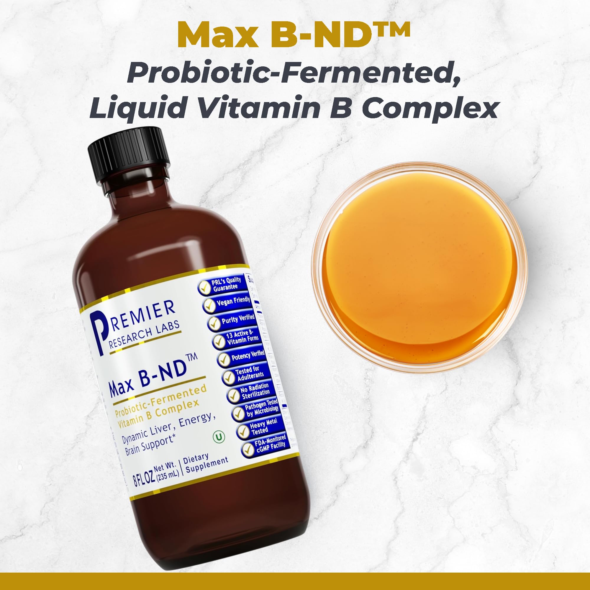 Primer plano de la textura líquida de Max B-ND de Premier Research Labs, fácil dosificación