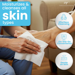 Premium Formulations cuidador usando toallita para higiene rápida y segura