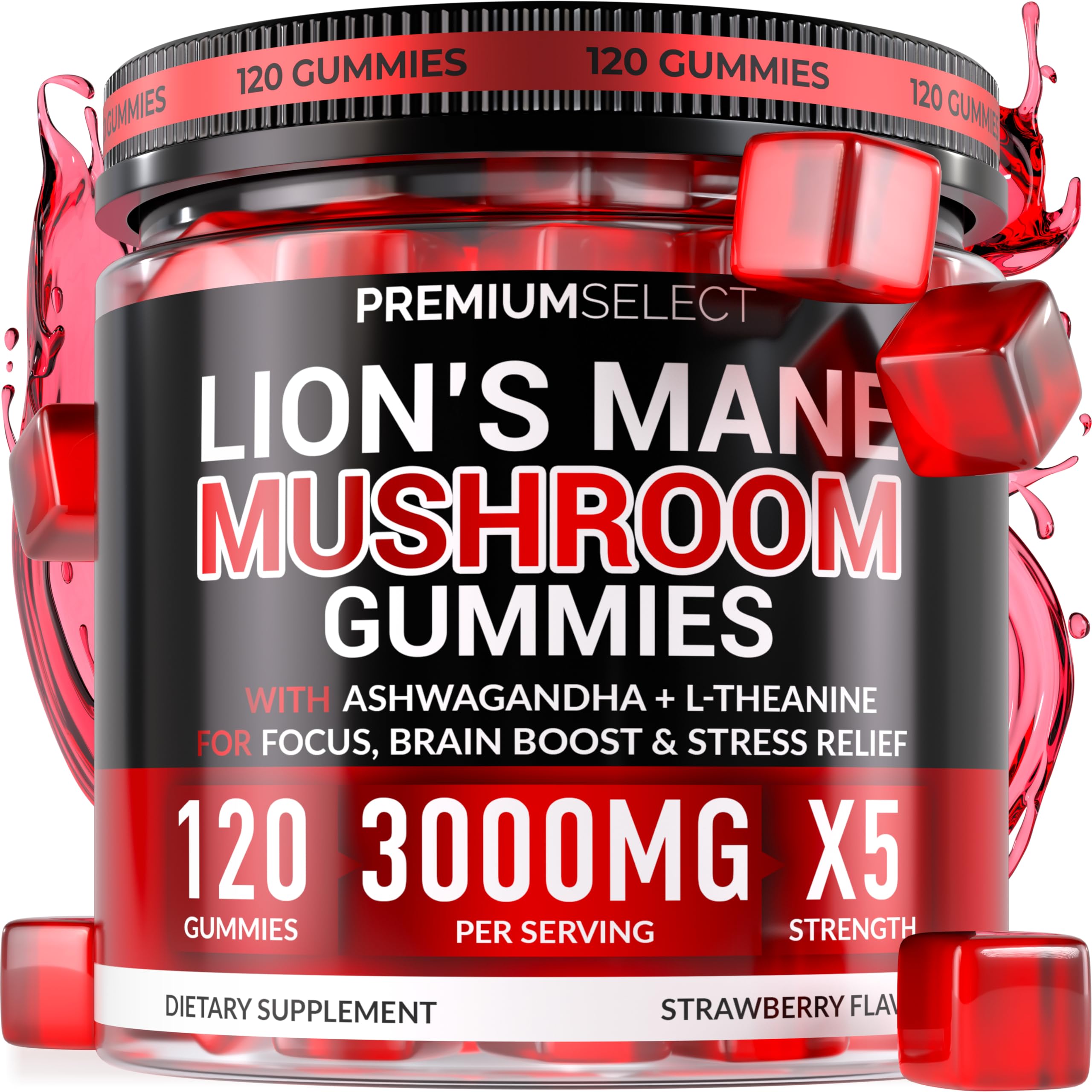 Premium Select Nutrition frasco frontal con gomitas y beneficio enfoque diario