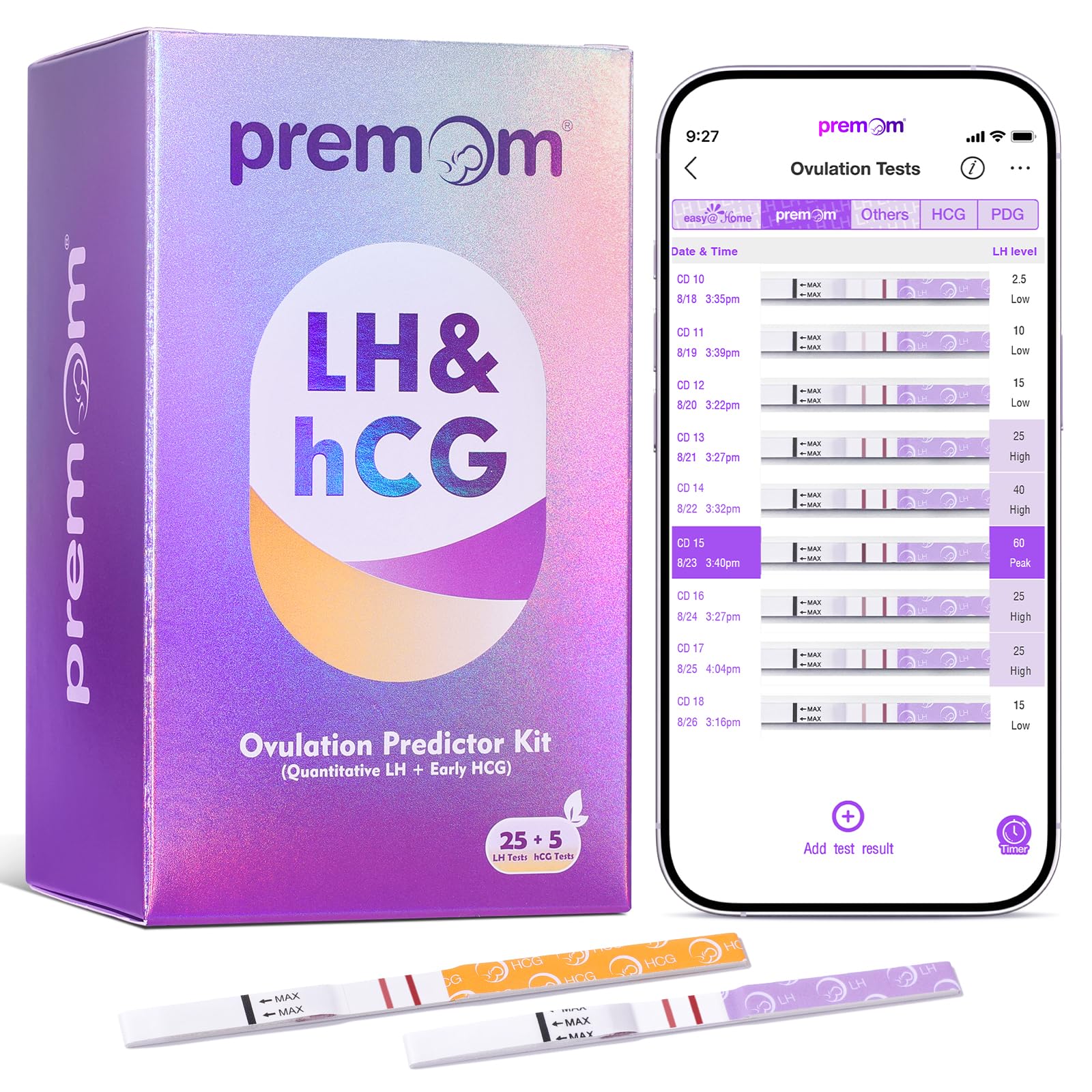 Premom frente del empaque mostrando contenido y ventaja de seguimiento