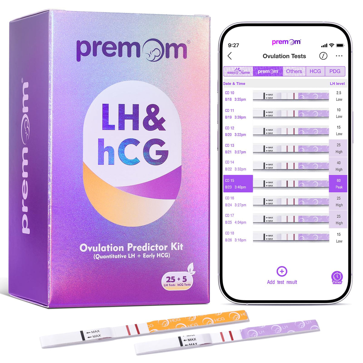 Premom frente del empaque mostrando contenido y ventaja de seguimiento
