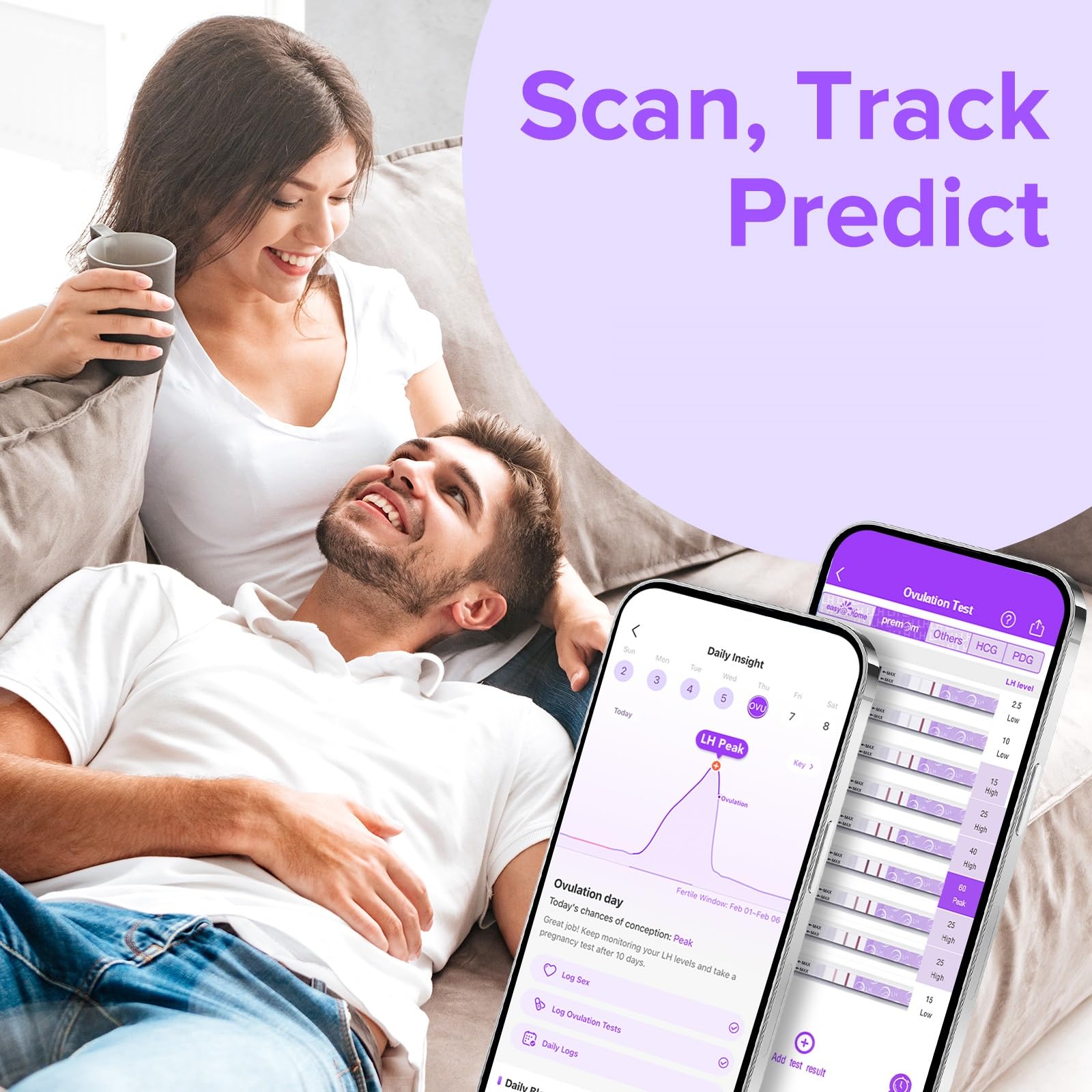 Premom app con gráfico de ciclo mostrando tendencias LH