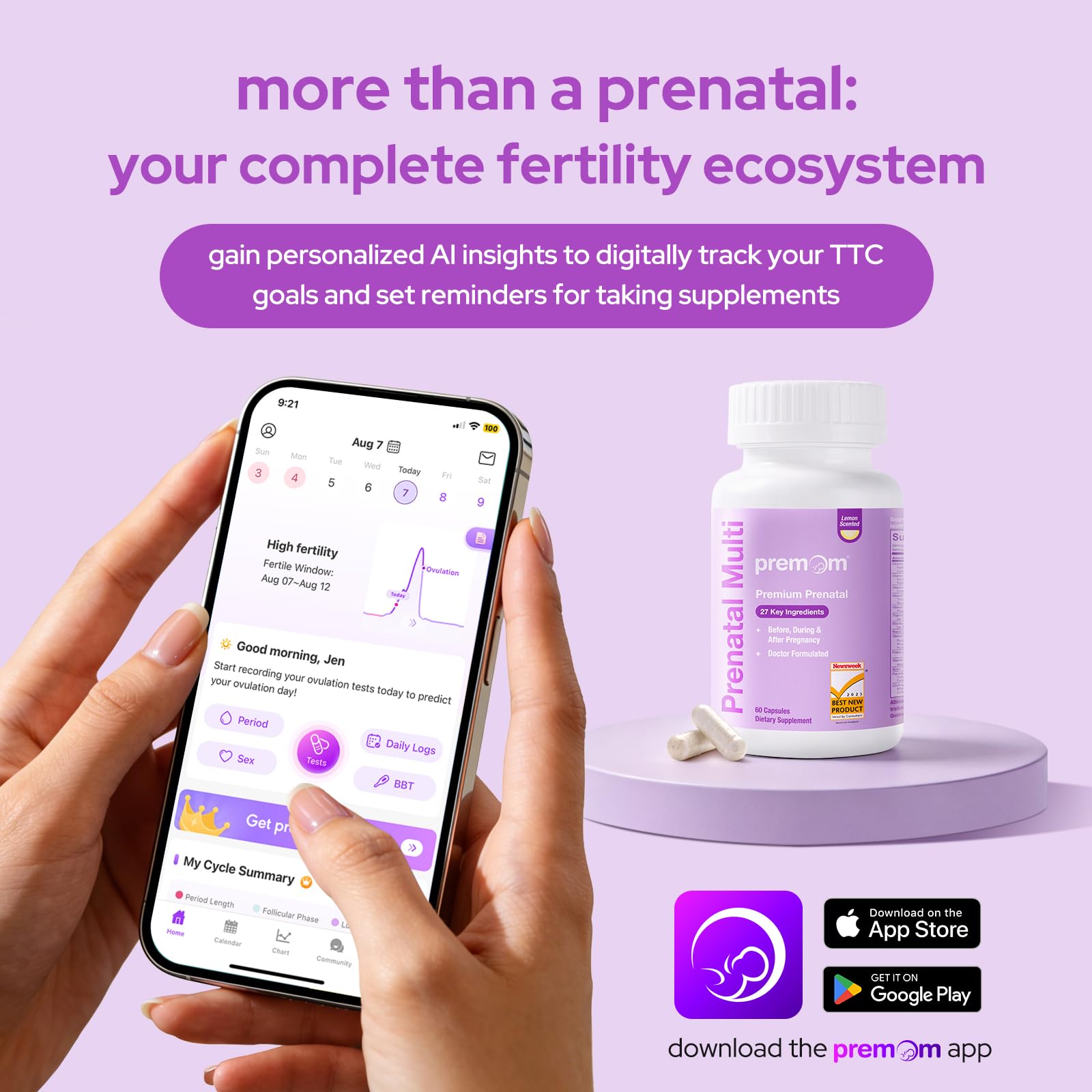 Premom frasco abierto mostrando 60 cápsulas para 30 días
