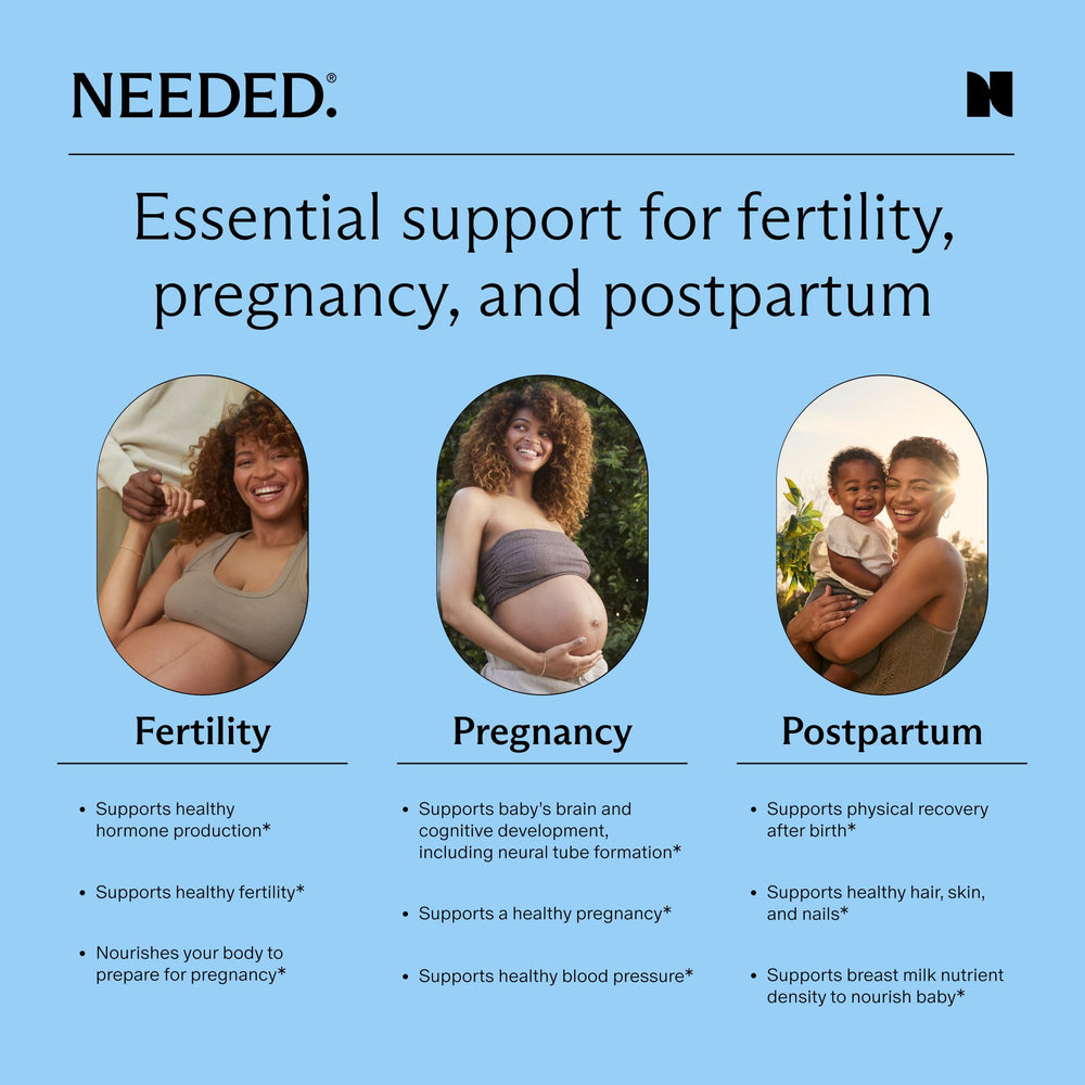 Prenatal Multi etiqueta con lista de nutrientes clave para confianza informada