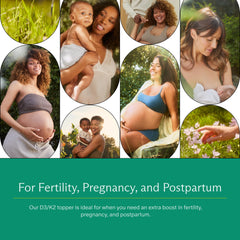 Prenatal Vitamin D3/K2 frasco en manos de mamá mostrando uso diario
