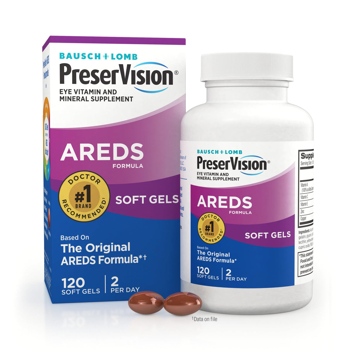 PreserVision frente del envase mostrando 120 softgels y beneficios claros