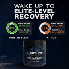 PreSleep polvo disuelto en vaso para una bebida nocturna relajante