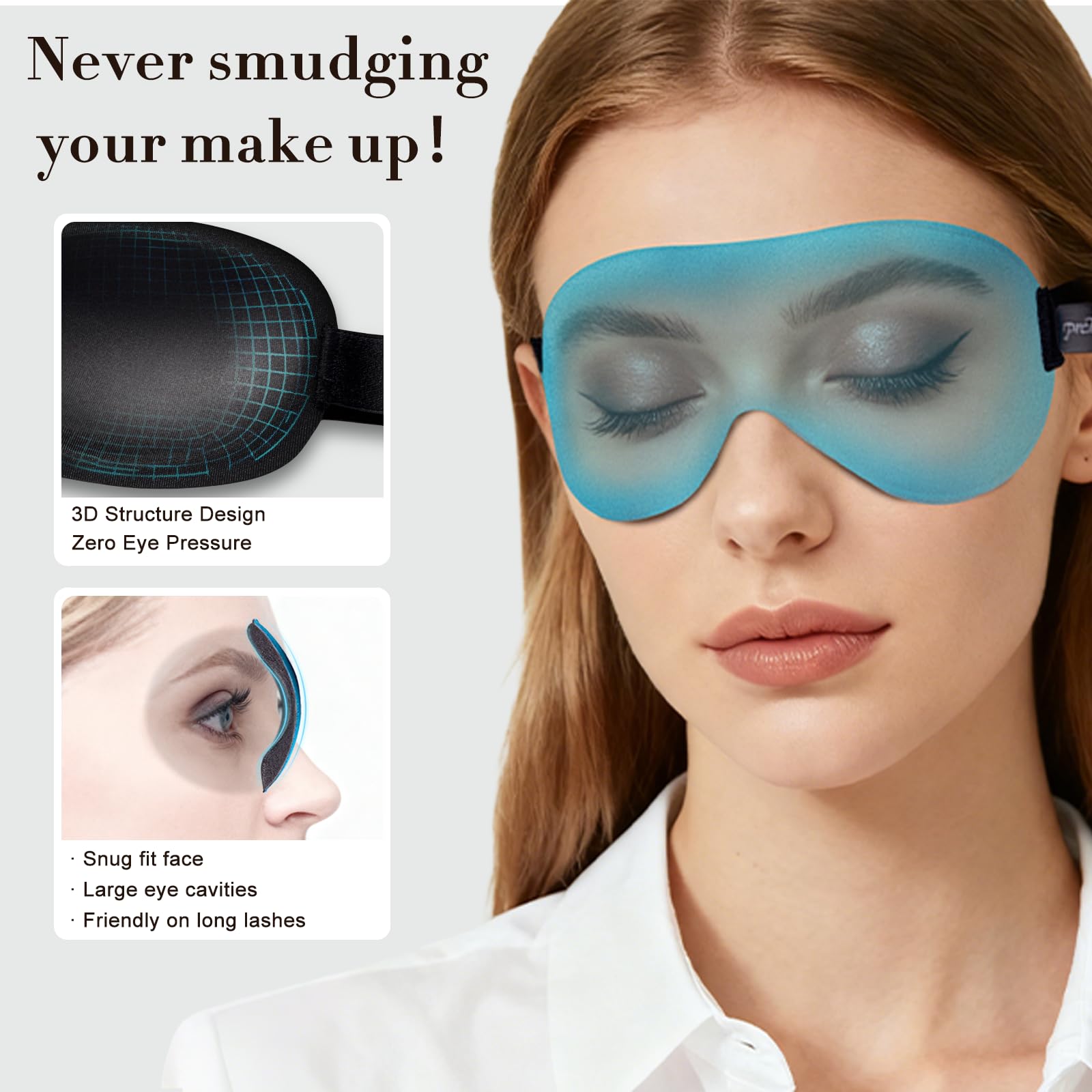 PrettyCare antifaz usado por dormilante de lado sin presionar ojos