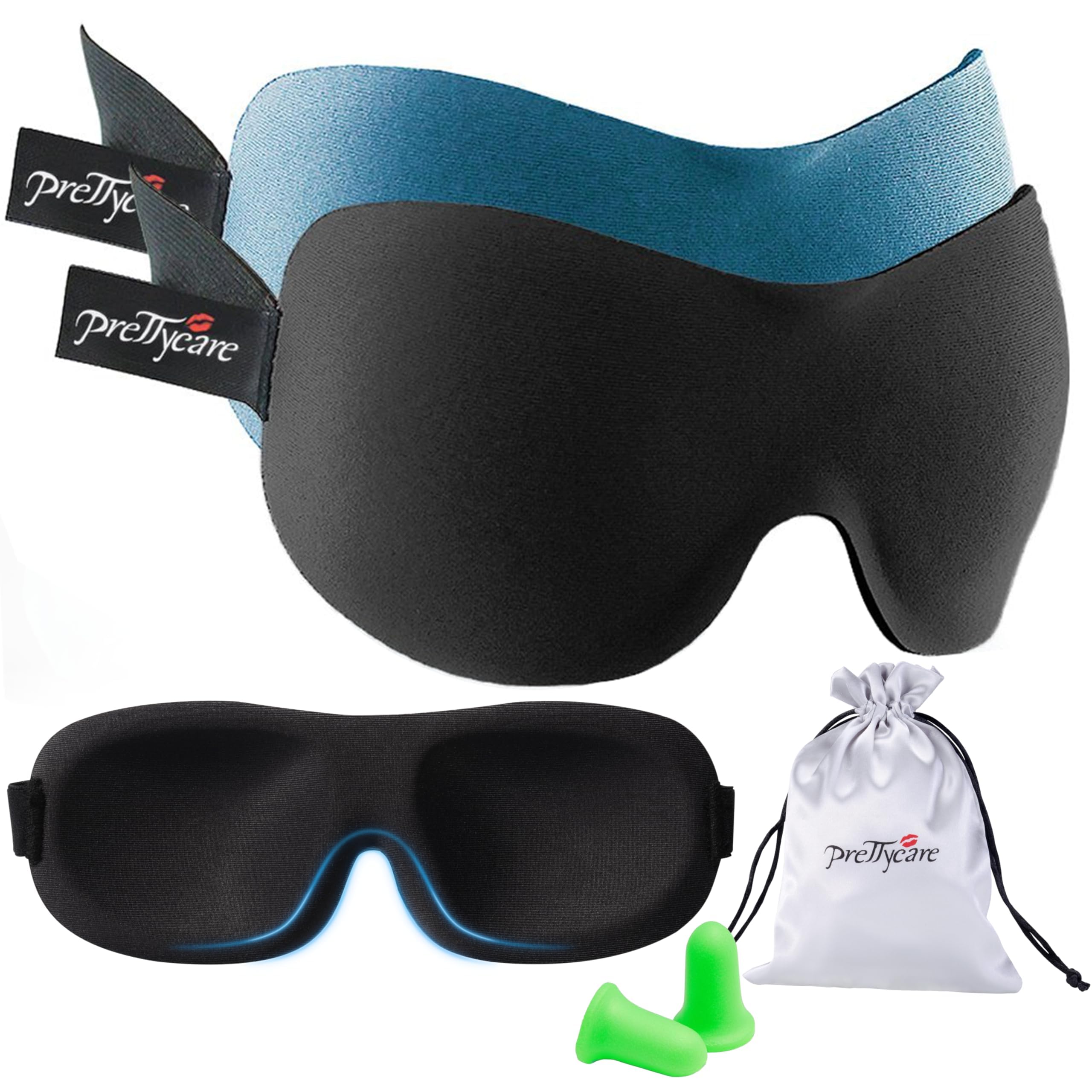 PrettyCare antifaz frontal mostrando bloqueo total de luz y diseño 3D