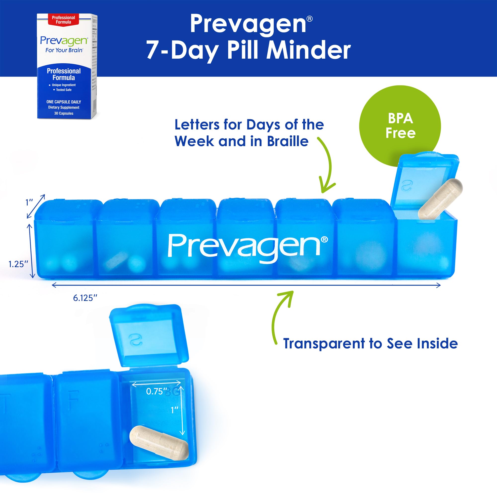 Prevagen cápsula en primer plano para apreciar textura y formato fácil de tragar
